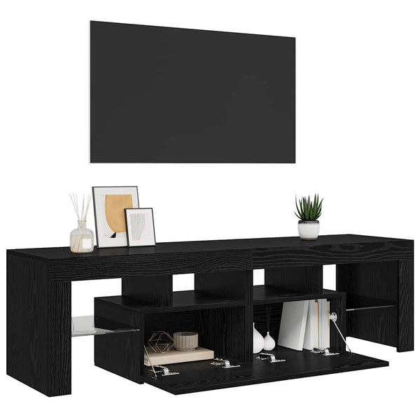 TV-taso LED-valoilla musta tammi 140x36,5x40 cm tekopuu