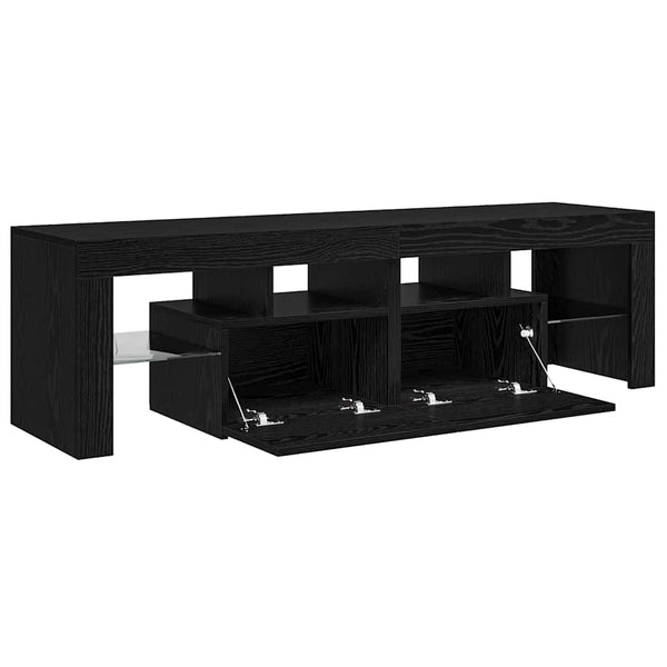 TV-taso LED-valoilla musta tammi 140x36,5x40 cm tekopuu
