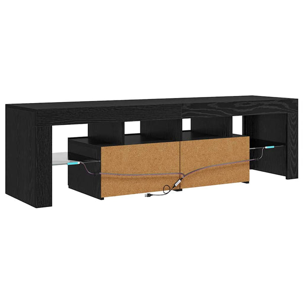 TV-taso LED-valoilla musta tammi 140x36,5x40 cm tekopuu
