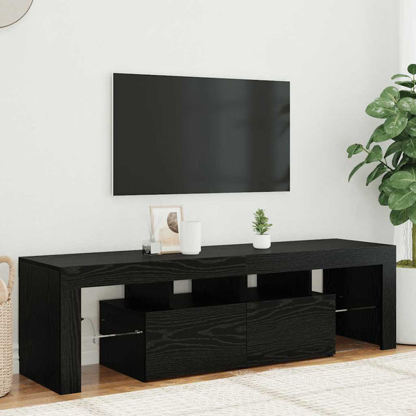 TV-taso LED-valoilla musta tammi 140x36,5x40 cm tekopuu