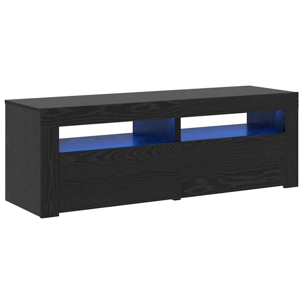TV-taso LED-valoilla musta tammi 120x35x40 cm tekopuu