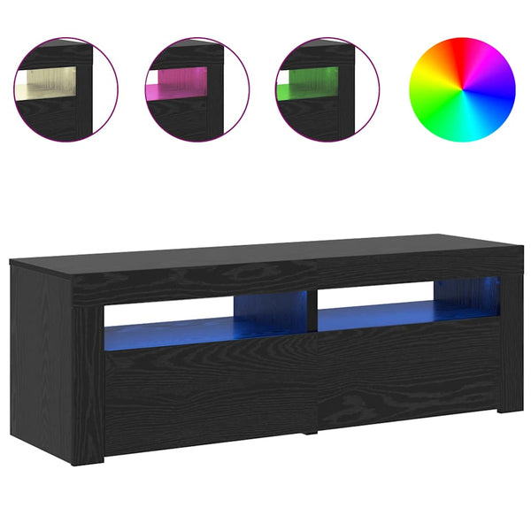 TV-taso LED-valoilla musta tammi 120x35x40 cm tekopuu
