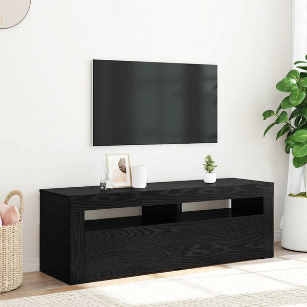 TV-taso LED-valoilla musta tammi 120x35x40 cm tekopuu