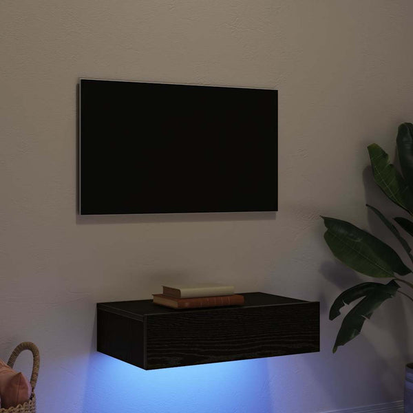 TV-taso LED-valoilla musta tammi 60x35x15,5 cm