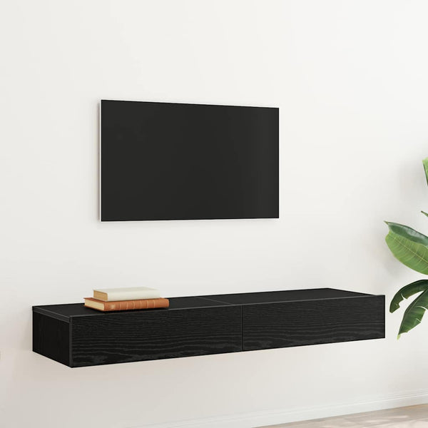 TV-tasot LED-valoilla 2 kpl musta tammi 60x35x15,5 cm
