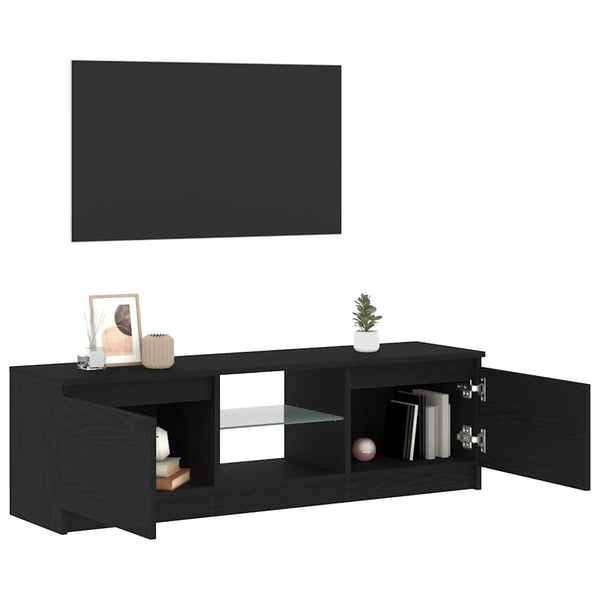 TV-taso LED-valoilla musta tammi 120x30x36 cm tekopuu