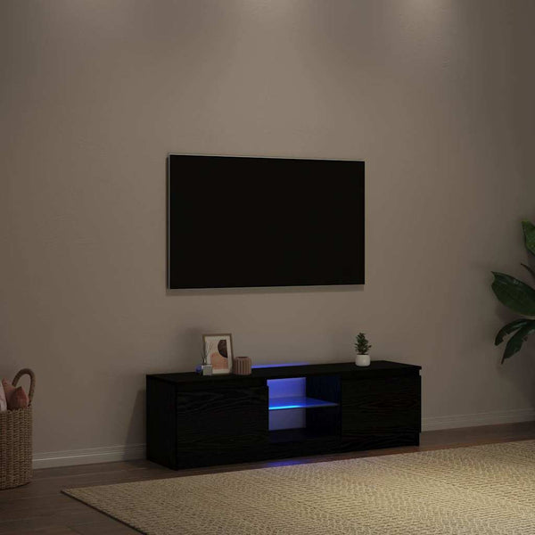 TV-taso LED-valoilla musta tammi 120x30x36 cm tekopuu
