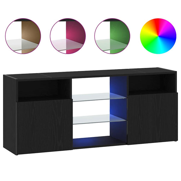 TV-taso LED-valoilla musta tammi 120x30x50 cm tekopuu