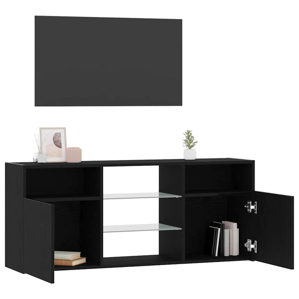TV-taso LED-valoilla musta tammi 120x30x50 cm tekopuu