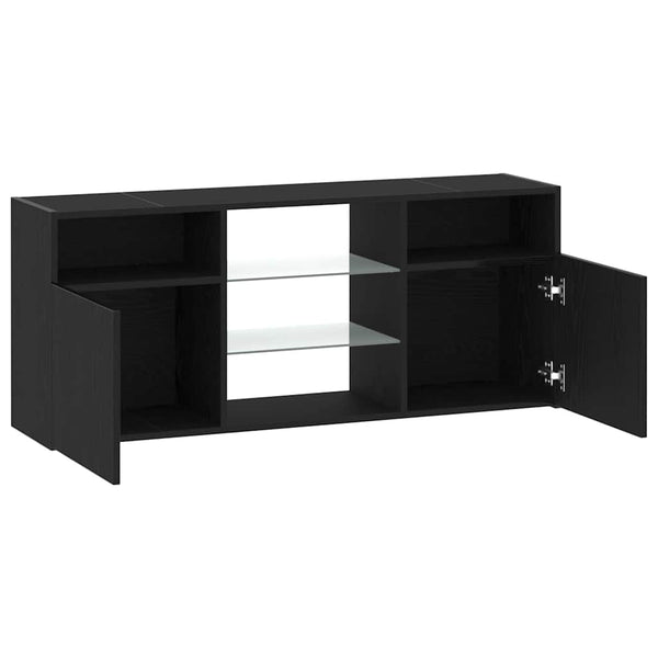 TV-taso LED-valoilla musta tammi 120x30x50 cm tekopuu