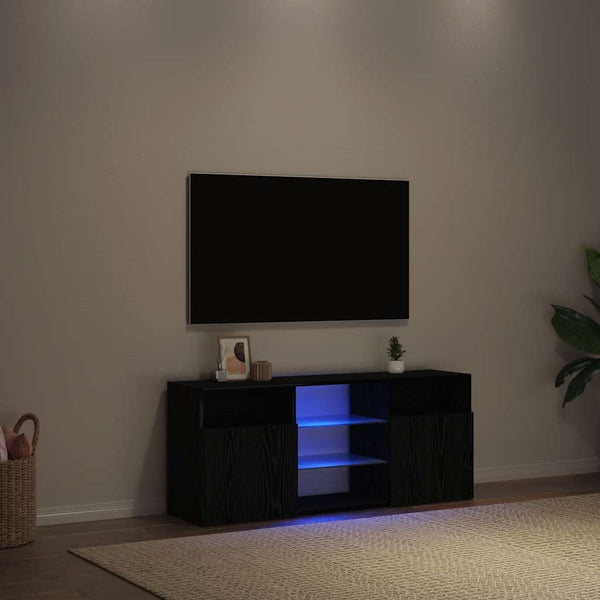TV-taso LED-valoilla musta tammi 120x30x50 cm tekopuu