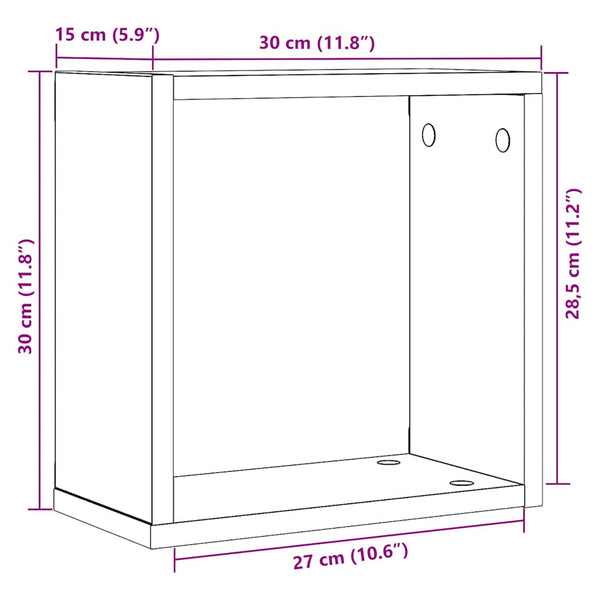 Seinähyllyt kuutio 6 kpl musta tammi 30x15x30 cm tekopuu