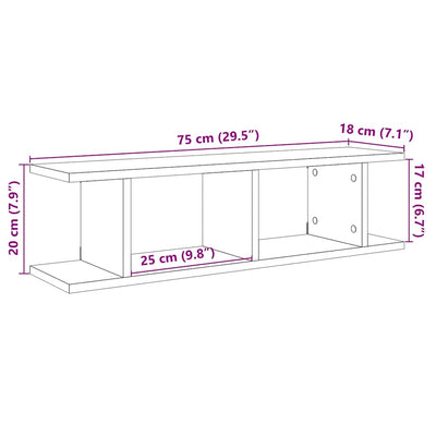 seinähyllyt 2 kpl musta tammi 75x18x20 cm tekninen puu