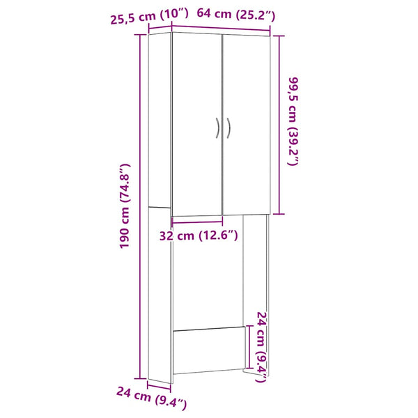 Pyykinpesukoneen kaappi musta tammi 64x25,5x190 cm