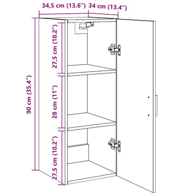 Seinälle kiinnitettävä kaappi musta tammi 34,5x34x90 cm tekopuu