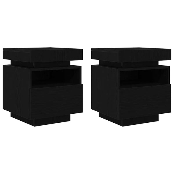Yöpöytä 2 pcs Musta tammi 40 x 39 x 48.5 cm Tekninen puu