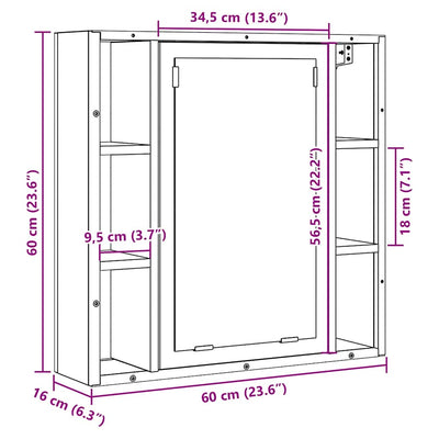 Kylpyhuoneen peilikaappi musta tammi 60x16x60 cm tekninen puu