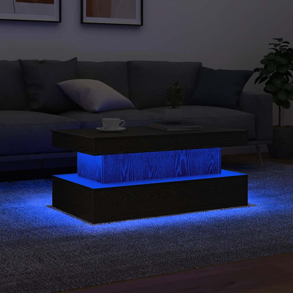 Sohvapöytä LED-valoilla musta tammi 90x50x40 cm