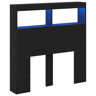 Sängynpäätykaappi LED-valoilla musta tammi 100x17x102 cm