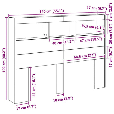 Sängynpäätykaappi Nculai 140x17x102cm (led-valoilla vanhaa puuta)