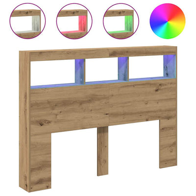 Sängynpäätykaappi LED-valoilla artesaani tammi 140x17x102 cm