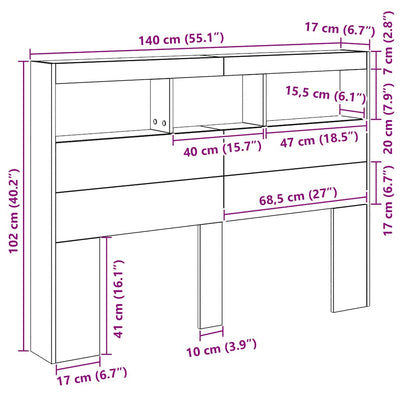 Artesaani tammi sängynpäätykaappi Nculai 140x17x102cm (led-valoilla)
