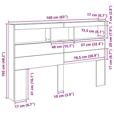 Sängynpäätykaappi Nculai 160x17x102cm (led-valoilla, artesaani tammi)