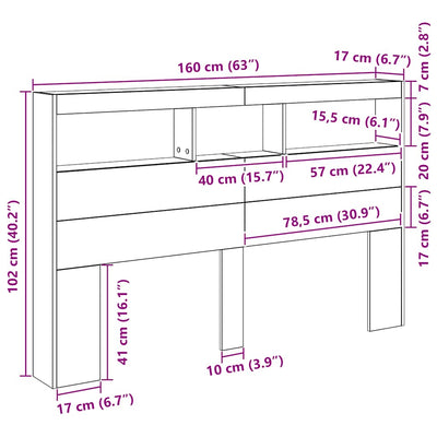 Musta tammi sängynpäätykaappi Nculai 160x17x102cm (led-valoilla)