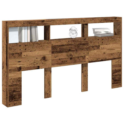 Sängynpäätykaappi LED-valoilla vanhaa puuta 180x17x102 cm