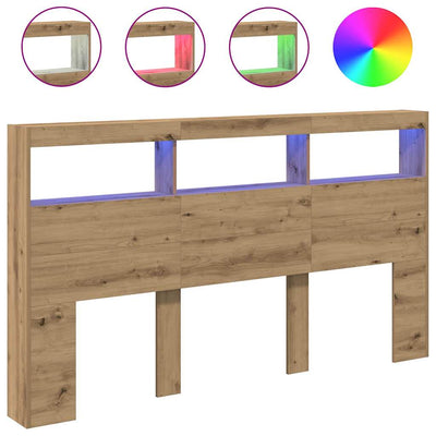 Sängynpäätykaappi LED-valoilla artesaani tammi 180x17x102 cm