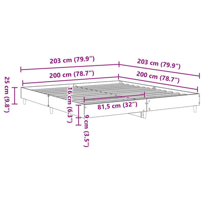 Sängynrunko ilman patjaa vanha puu 200x200 cm tekninen puu