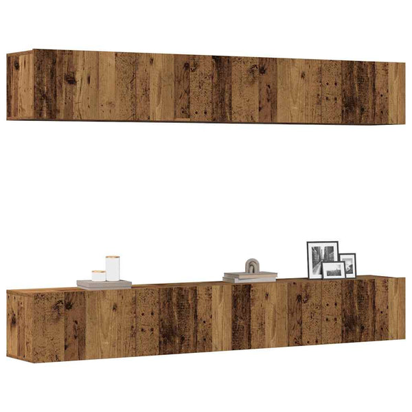 4-osainen seinälle kiinnitettävä TV-tasosarja vanha puu 100x30x30 cm
