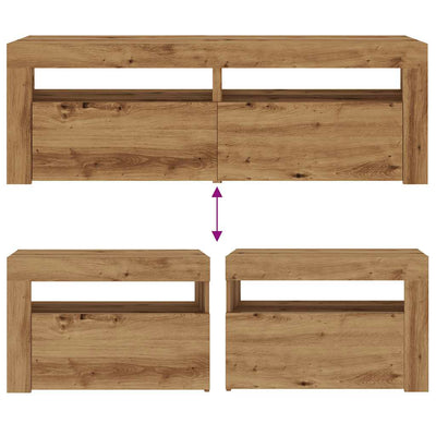 Tammi yöpöydät Kaylah 60x35x40cm (2 kpl led-valoilla käsityöläinen)