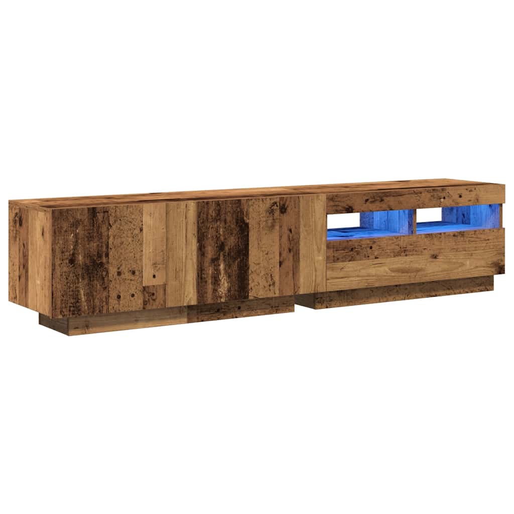 Vanha puu tv-kaappi led-valoilla Vernil 180x35x40cm (teknillinen puu)