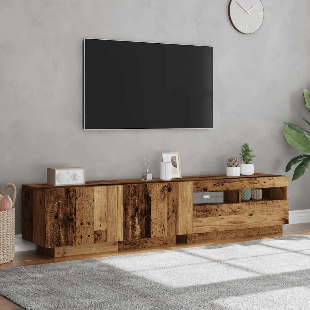 Vanha puu tv-kaappi led-valoilla Vernil 180x35x40cm (teknillinen puu)