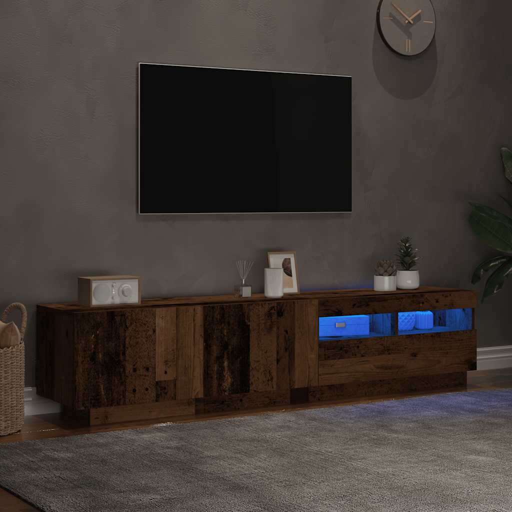 Vanha puu tv-kaappi led-valoilla Vernil 180x35x40cm (teknillinen puu)