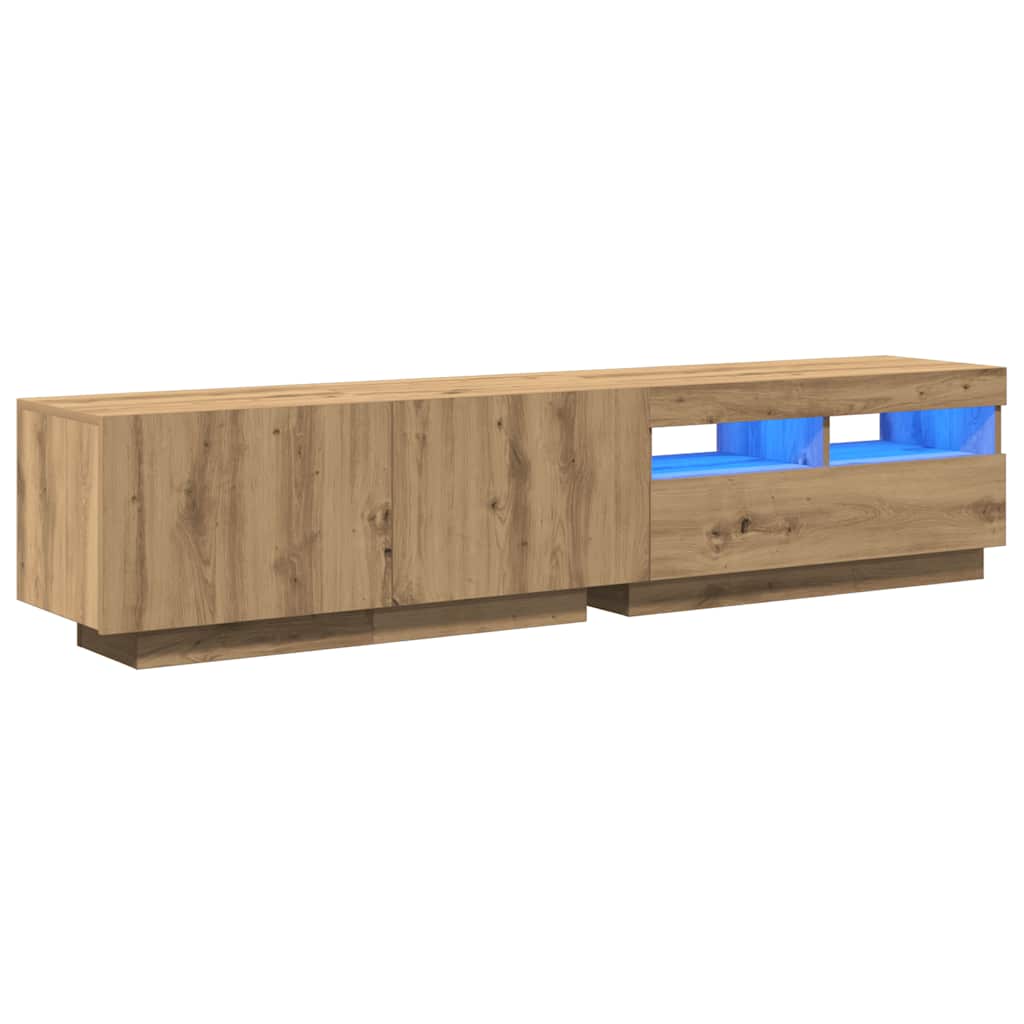Käsityöläinen tammi tv-kaappi led-valoilla Vernil 180x35x40cm
