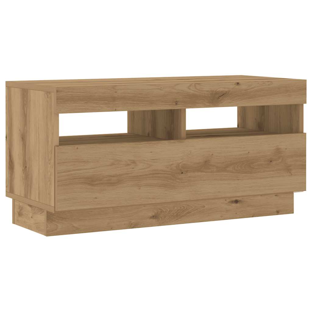 Käsityöläinen tammi tv-kaappi led-valoilla Vernil 180x35x40cm