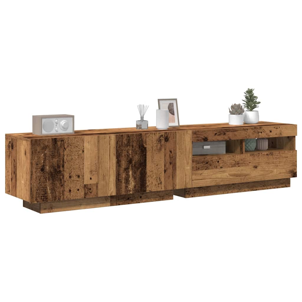 Käsityöläinen tammi tv-kaappi led-valoilla Vernil 180x35x40cm