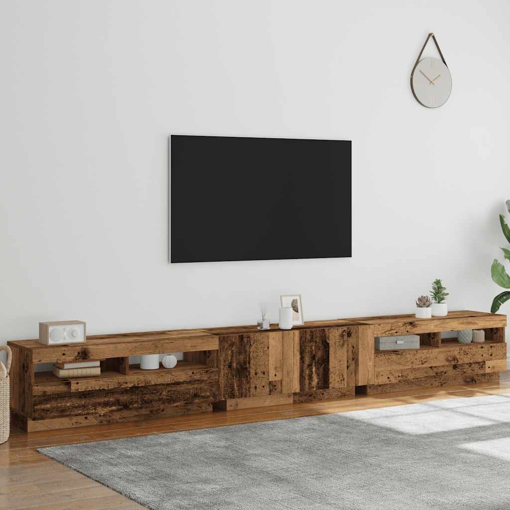 Vanha puu tv-kaappi led-valoilla Zaniyah 300x35x40cm (teknillinen puu)