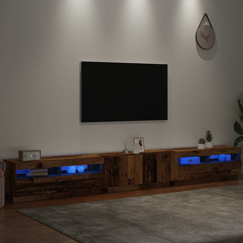 Vanha puu tv-kaappi led-valoilla Zaniyah 300x35x40cm (teknillinen puu)