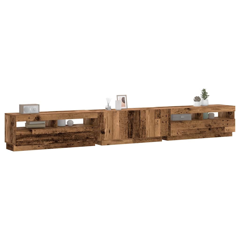 Vanha puu tv-kaappi led-valoilla Zaniyah 300x35x40cm (teknillinen puu)
