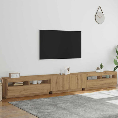 TV-kaappi LED-valoilla käsityöläinen tammi 300x35x40 cm