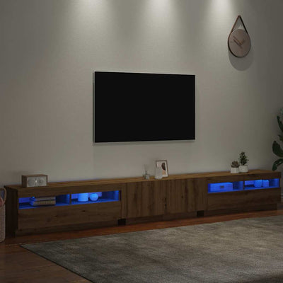 TV-kaappi LED-valoilla käsityöläinen tammi 300x35x40 cm
