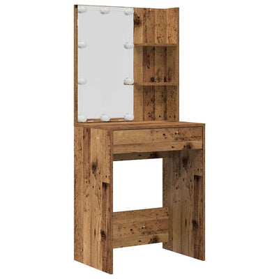 Meikkipöytäsarja Marcelius (led-valoilla vanhaa puuta puinen)