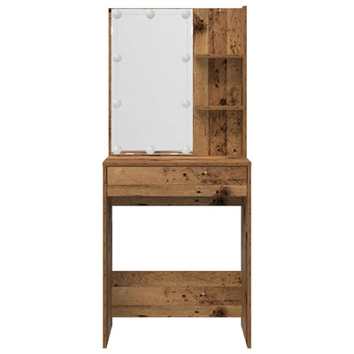 Meikkipöytäsarja Marcelius (led-valoilla vanhaa puuta puinen)