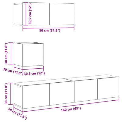 Tv-kaappisarja Bindar 4-osainen (seinäkiinnitettävä vanhaa puuta)