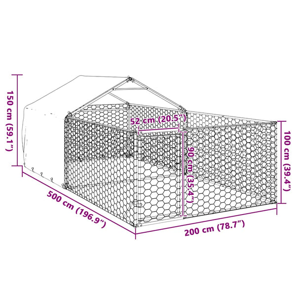 Galvanoitu ulkokoirakennel juoksun kanssa Danner 5x2x1,5 m (teräs)