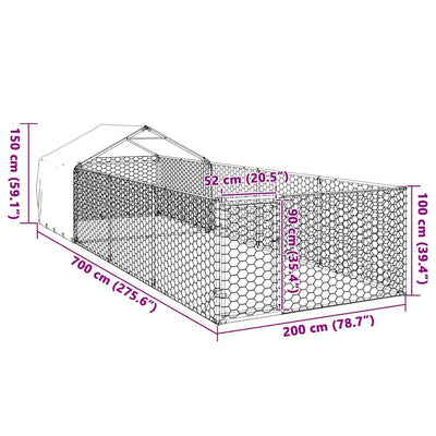 Galvanoitu ulkokoirakennel juoksun kanssa Danner 7x2x1,5 m (teräs)