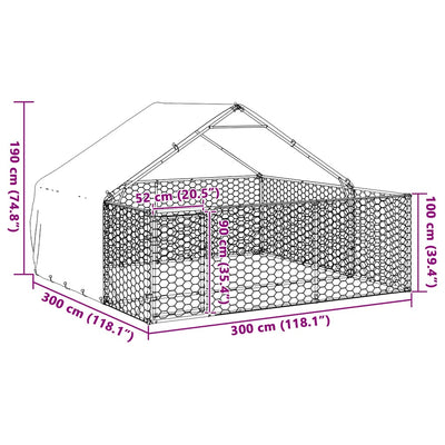 Galvanoitu ulkokoirakennel juoksun kanssa Danner 3x3x1,9 m (teräs)